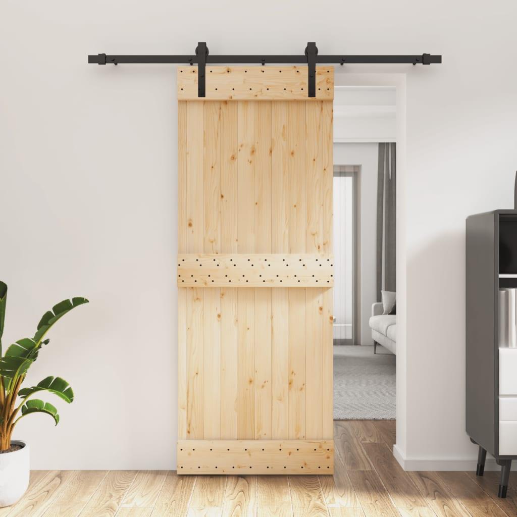 Skydedør med monteringssæt 80x210 cm massivt fyrretræ