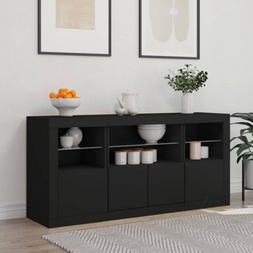 Skænk med LED-lys 142,5x37x67 cm sort