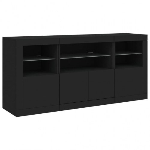 Skænk med LED-lys 142,5x37x67 cm sort