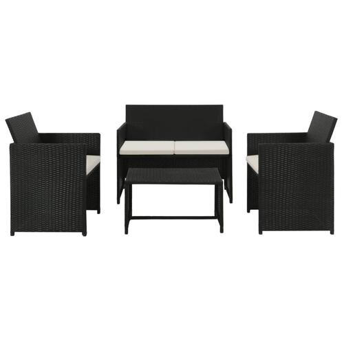 Haveloungesæt 4 dele med hynder polyrattan sort