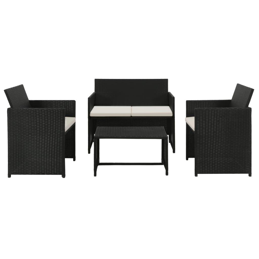 Haveloungesæt 4 dele med hynder polyrattan sort