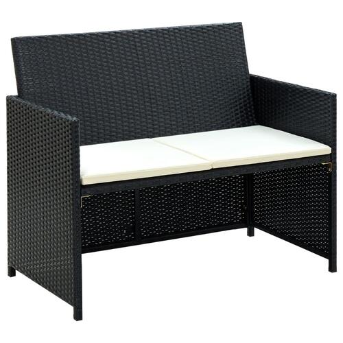 Haveloungesæt 4 dele med hynder polyrattan sort