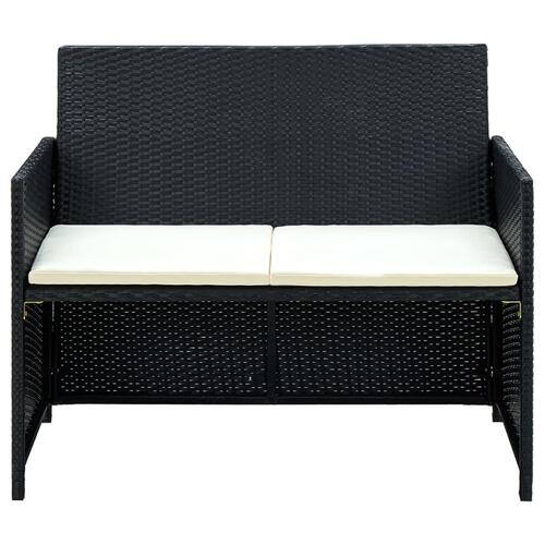 Haveloungesæt 4 dele med hynder polyrattan sort