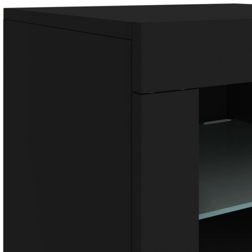 Skænk med LED-lys 142,5x37x67 cm sort