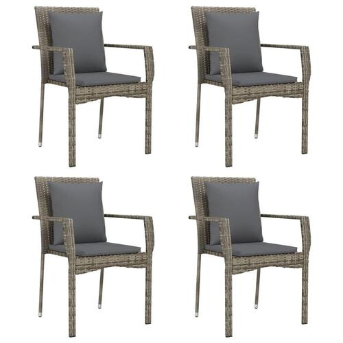 Havestole med hynder 4 stk. polyrattan grå