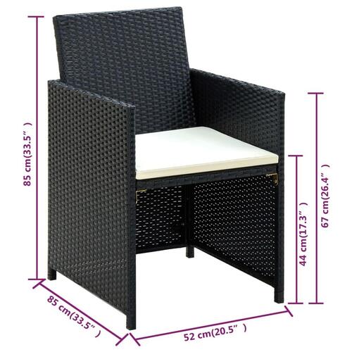 Haveloungesæt 4 dele med hynder polyrattan sort