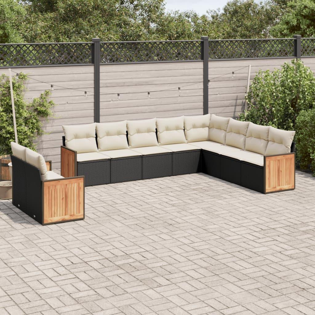 Sofasæt til haven 10 dele med hynder polyrattan sort