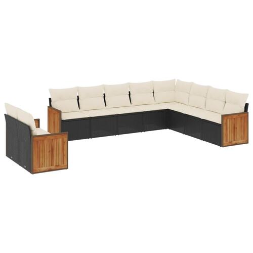 Sofasæt til haven 10 dele med hynder polyrattan sort
