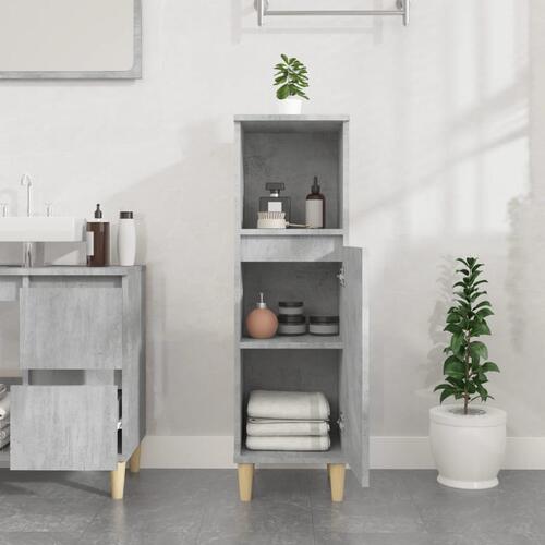 Badeværelsesskab 30x30x100 cm konstrueret træ betongrå