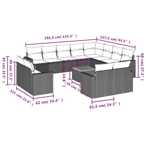 Sofasæt til haven 13 dele med hynder polyrattan sort