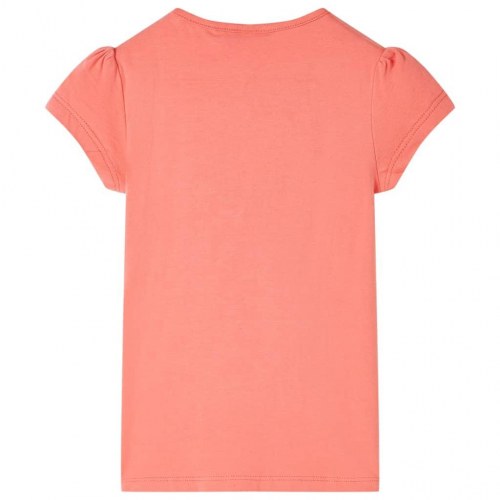 T-shirt til børn str. 128 - koral med regnbue og palmer