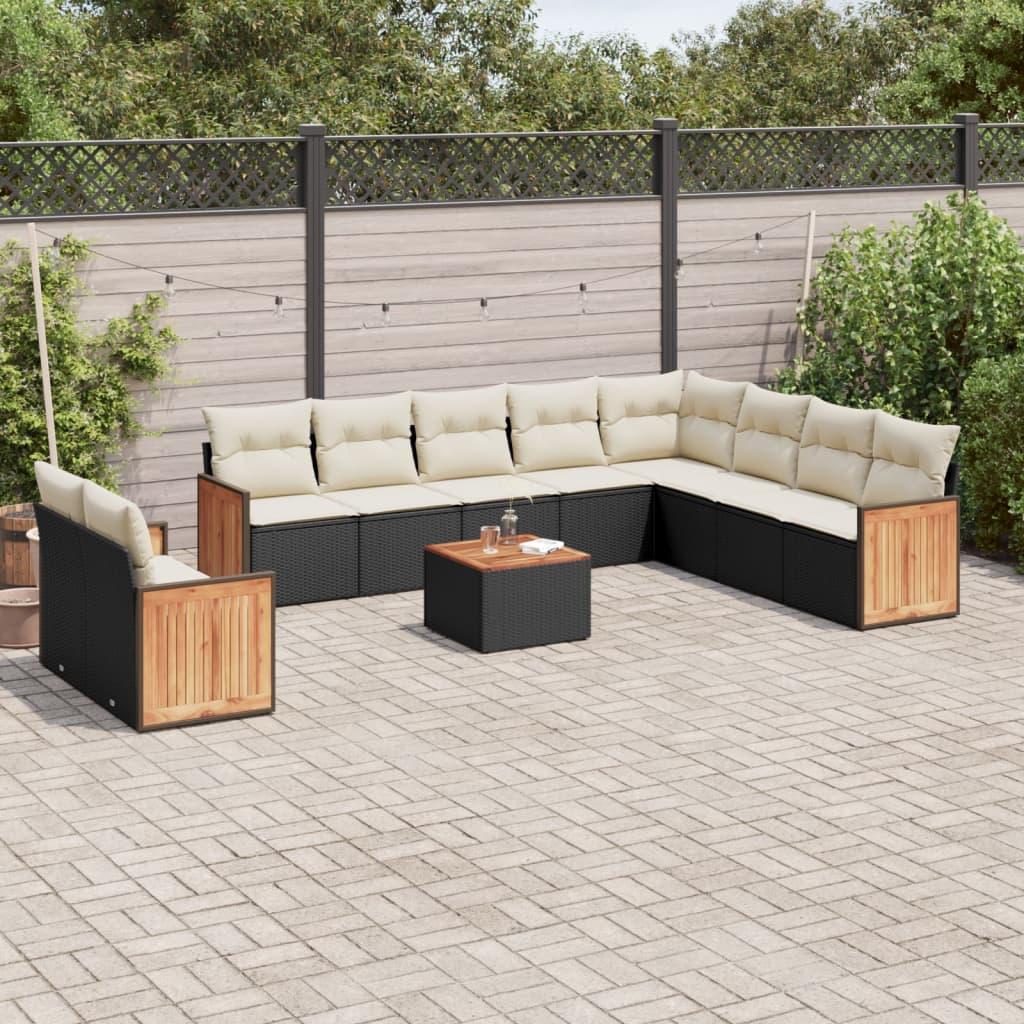 Sofasæt til haven 11 dele med hynder polyrattan sort