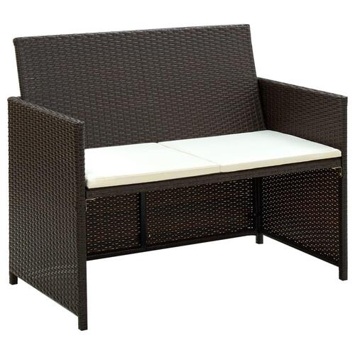 Haveloungesæt 4 dele med hynder polyrattan brun