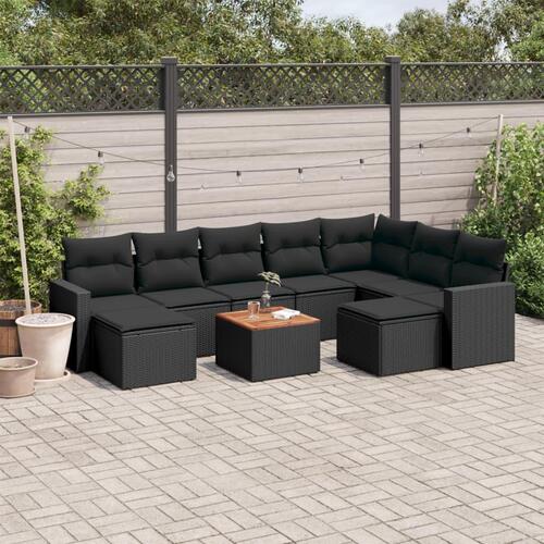Sofasæt til haven 10 dele med hynder polyrattan sort