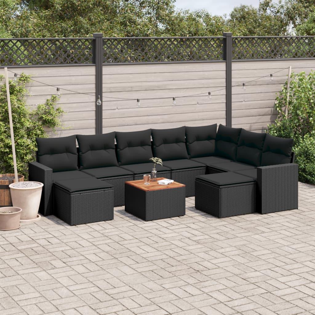 Sofasæt til haven 10 dele med hynder polyrattan sort