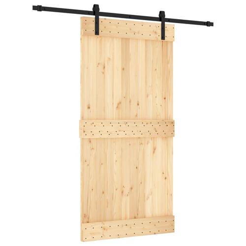 Skydedør med monteringssæt 100x210 cm massivt fyrretræ