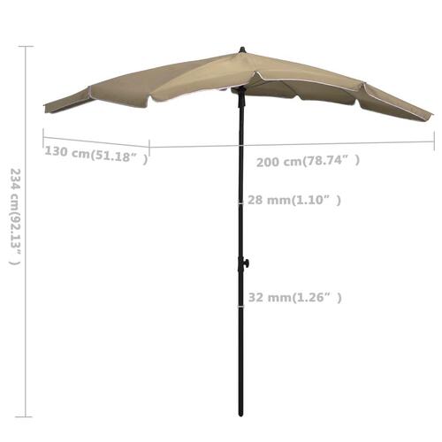 Parasol med stang 200x130 cm gråbrun
