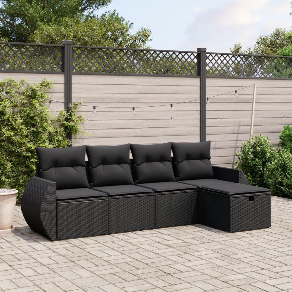 Sofasæt til haven 5 dele med hynder polyrattan sort