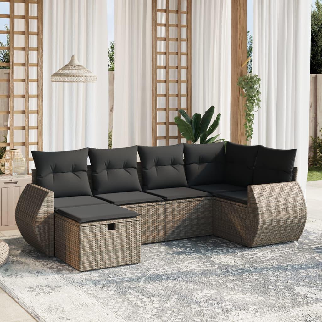 Sofasæt til haven 6 dele med hynder polyrattan grå