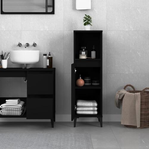 Badeværelsesskab 30x30x100 cm konstrueret træ sort