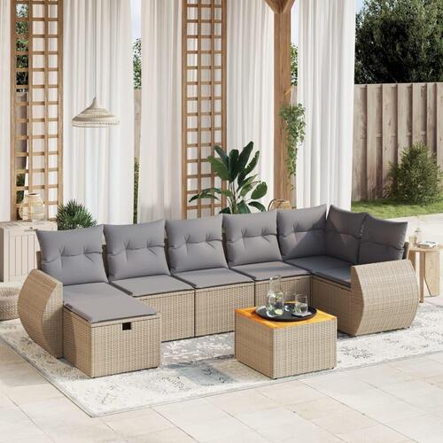 Havesofasæt 8 dele med hynder polyrattan beige