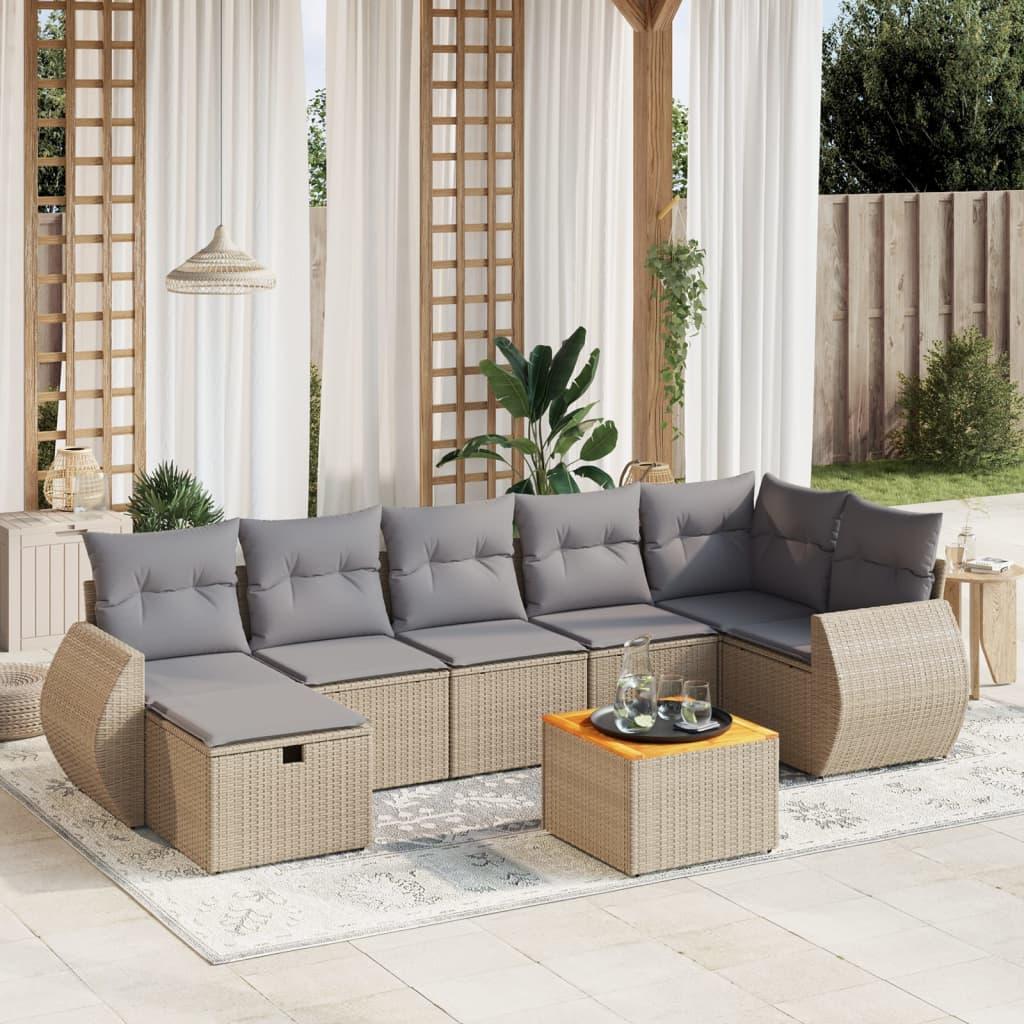 Havesofasæt 8 dele med hynder polyrattan beige