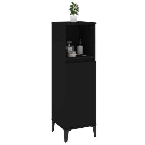 Badeværelsesskab 30x30x100 cm konstrueret træ sort