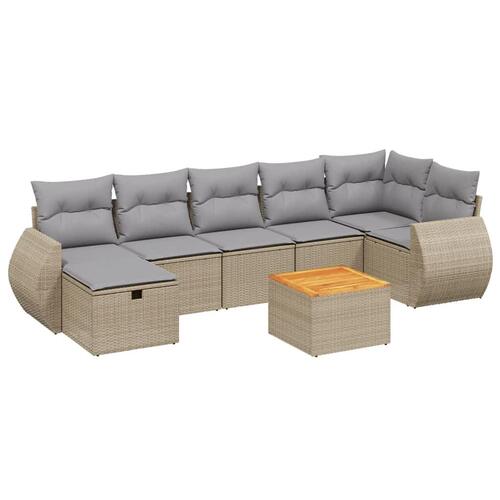Havesofasæt 8 dele med hynder polyrattan beige
