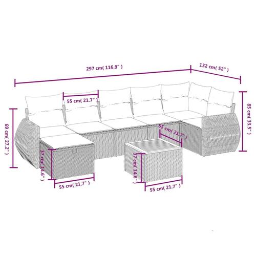 Havesofasæt 8 dele med hynder polyrattan beige