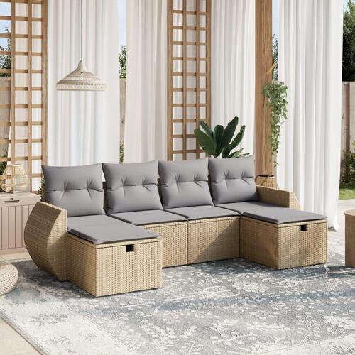 Havesofasæt 6 dele med hynder polyrattan beige