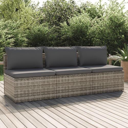 3-personers havesofa med hynder polyrattan grå