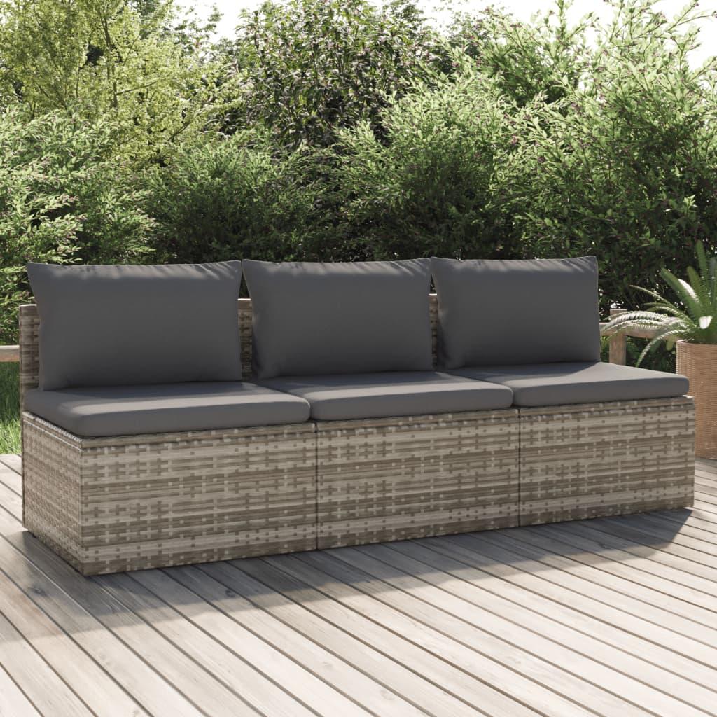 3-personers havesofa med hynder polyrattan grå