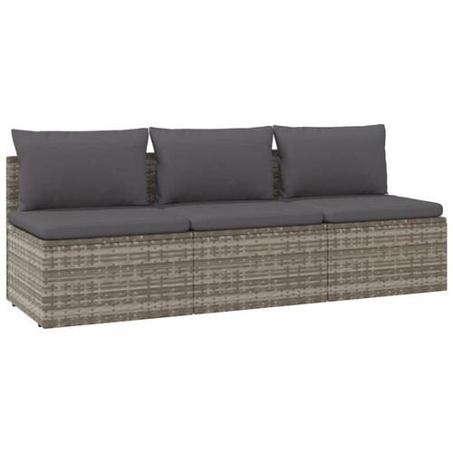 3-personers havesofa med hynder polyrattan grå