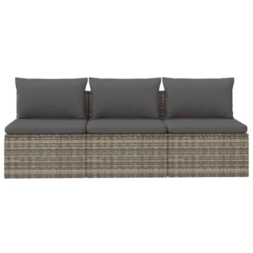 3-personers havesofa med hynder polyrattan grå