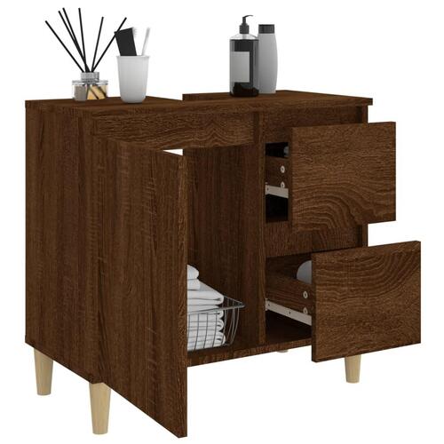 Badeværelsesskab 65x33x60 cm konstrueret træ brun egetræsfarve