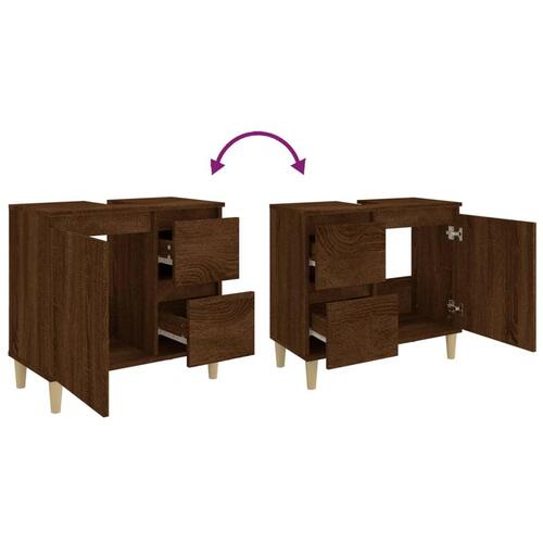 Badeværelsesskab 65x33x60 cm konstrueret træ brun egetræsfarve