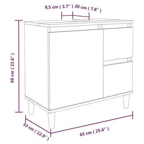 Badeværelsesskab 65x33x60 cm konstrueret træ brun egetræsfarve