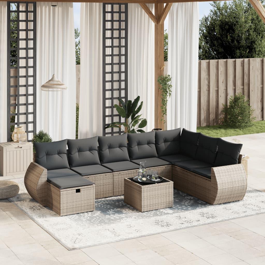Sofasæt til haven 9 dele med hynder polyrattan grå
