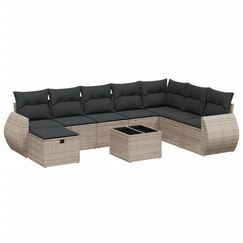 Sofasæt til haven 9 dele med hynder polyrattan grå