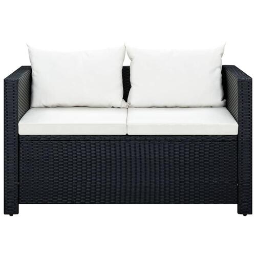 Haveloungesæt 3 dele med hynder polyrattan sort