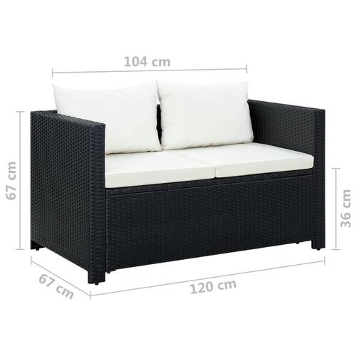 Haveloungesæt 3 dele med hynder polyrattan sort