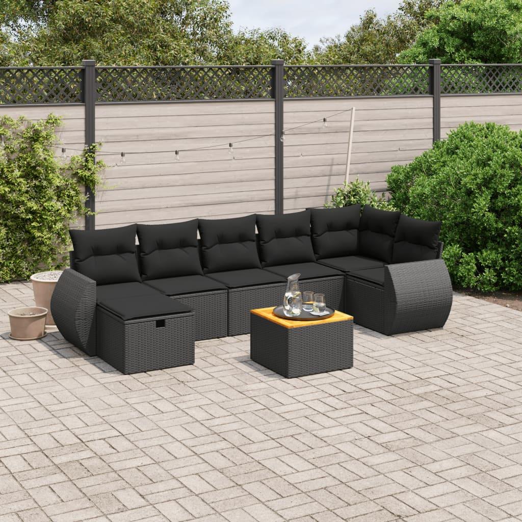 Sofasæt til haven 8 dele med hynder polyrattan sort