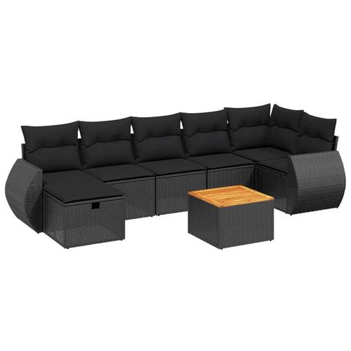 Sofasæt til haven 8 dele med hynder polyrattan sort