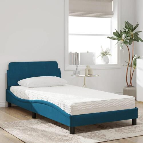 Seng med madras 100x200 cm velour blå