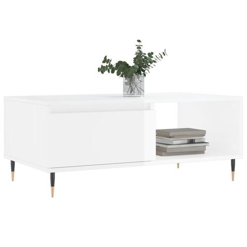 Sofabord 90x50x36,5 cm konstrueret træ hvid højglans