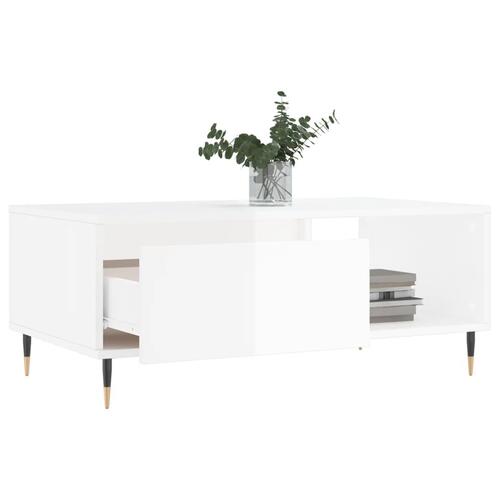 Sofabord 90x50x36,5 cm konstrueret træ hvid højglans