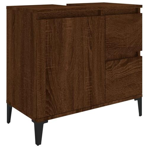 Badeværelsesskab 65x33x60 cm konstrueret træ brun egetræsfarve