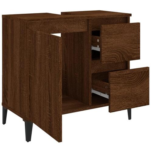 Badeværelsesskab 65x33x60 cm konstrueret træ brun egetræsfarve