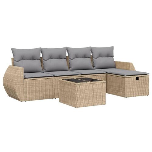Havesofasæt 6 dele med hynder polyrattan beige