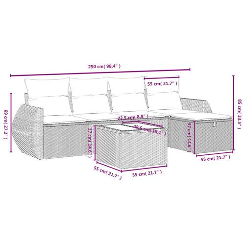 Havesofasæt 6 dele med hynder polyrattan beige